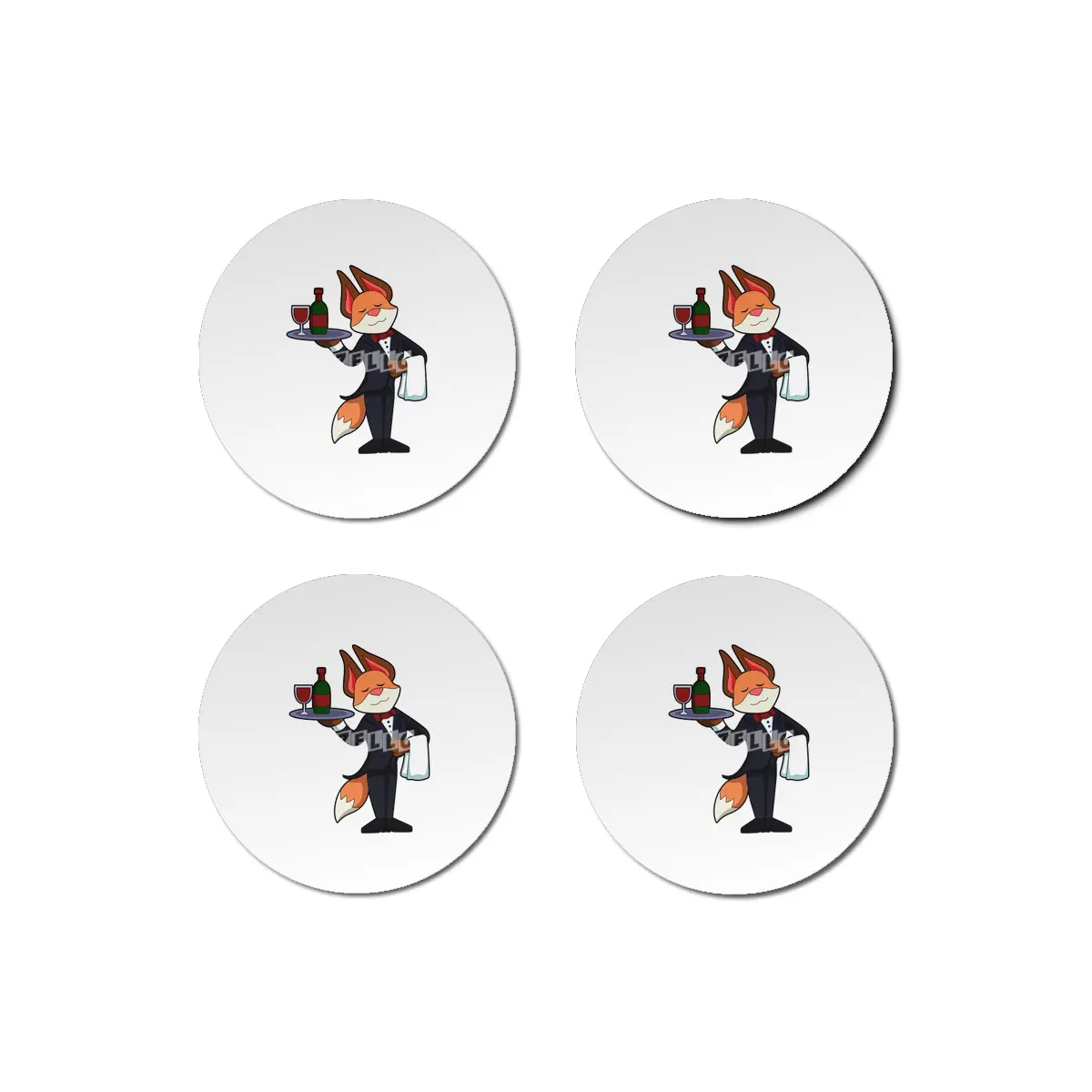 Fox as Waiter with Platter and Red wine Bardak Altlığı
