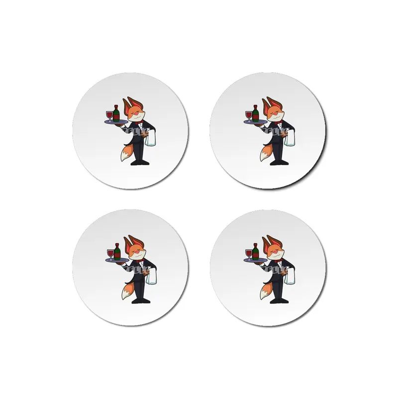 Fox as Waiter with Platter and Red wine Bardak Altlığı