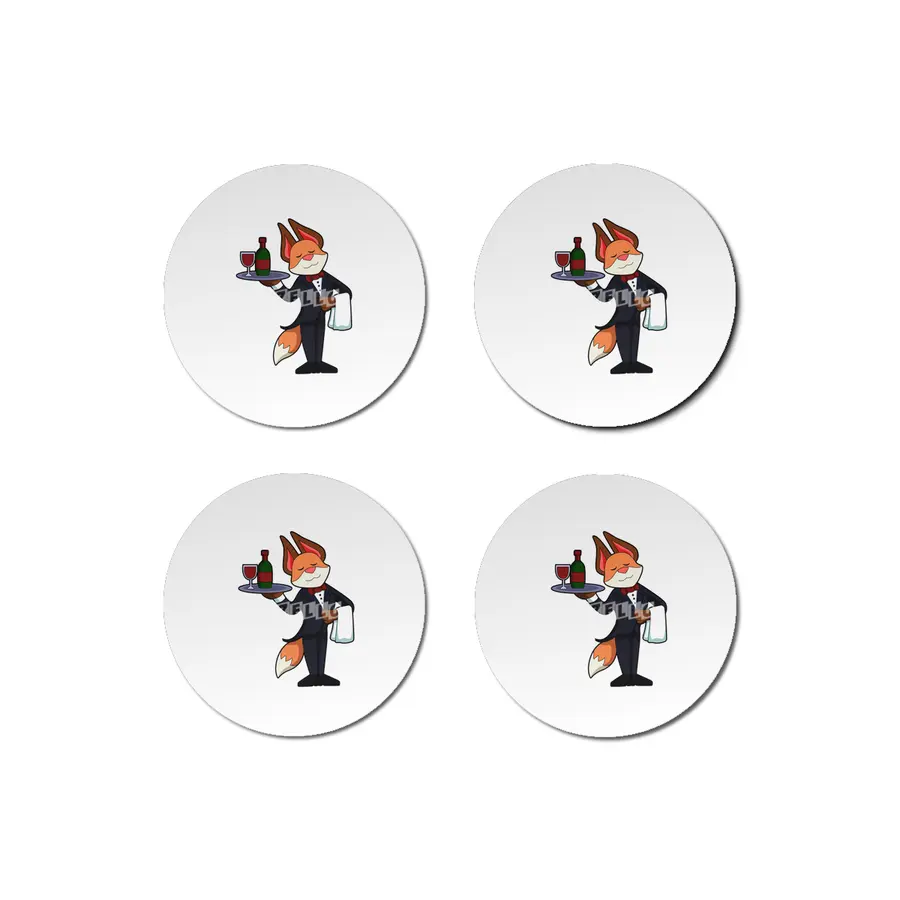 Fox as Waiter with Platter and Red wine Bardak Altlığı