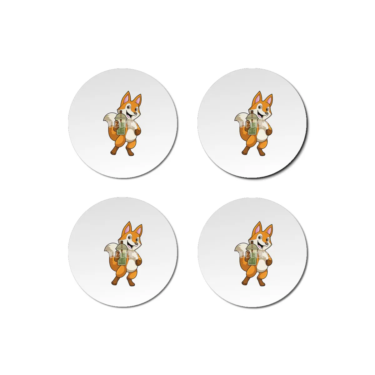 Fox at Drinking with Bubble Tea Bardak Altlığı