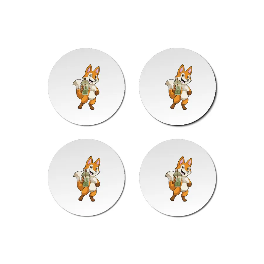 Fox at Drinking with Bubble Tea Bardak Altlığı