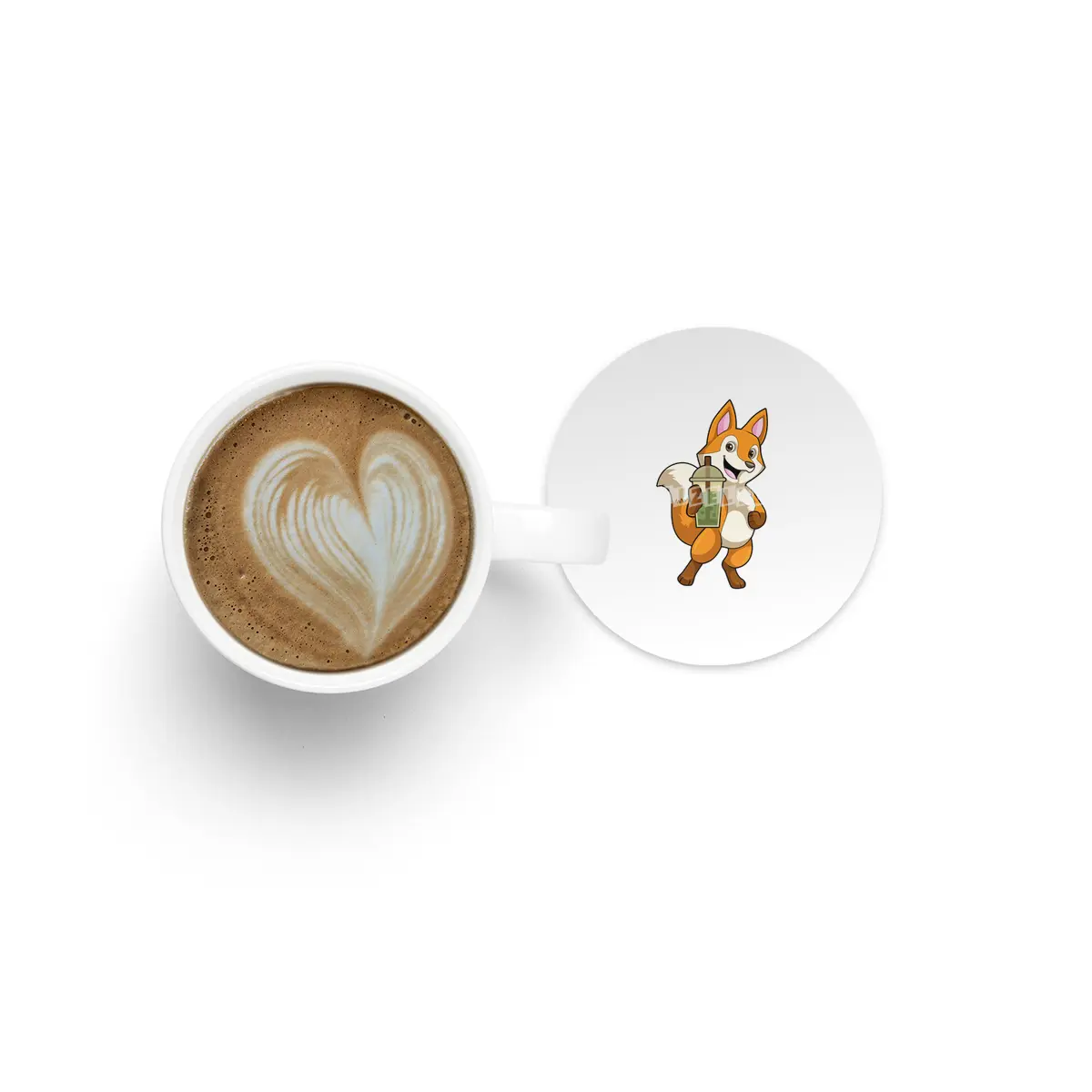 Fox at Drinking with Bubble Tea Bardak Altlığı