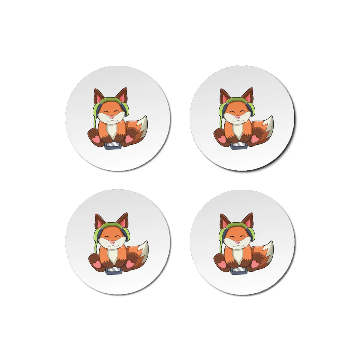 Fox at Music with Headphone Bardak Altlığı