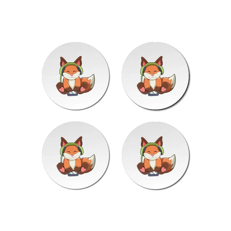 Fox at Music with Headphone Bardak Altlığı