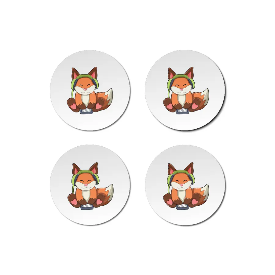 Fox at Music with Headphone Bardak Altlığı