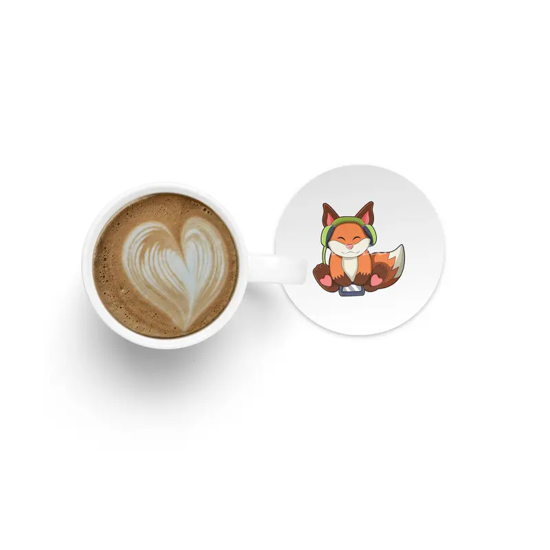 Fox at Music with Headphone Bardak Altlığı