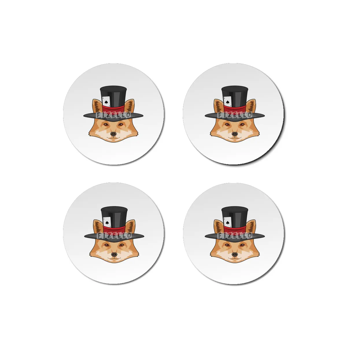 Fox at Poker with Poker card Bardak Altlığı