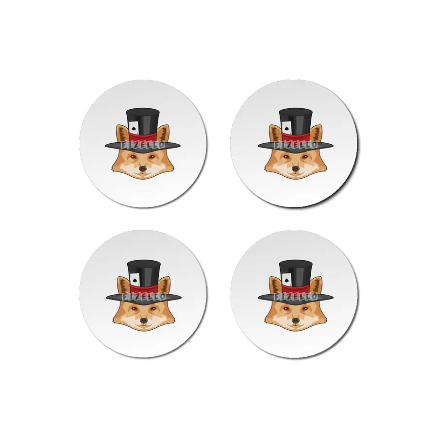 Fox at Poker with Poker card Bardak Altlığı