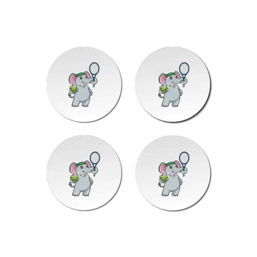 Elephant at Tennis with Tennis racket & Ball Bardak Altlığı