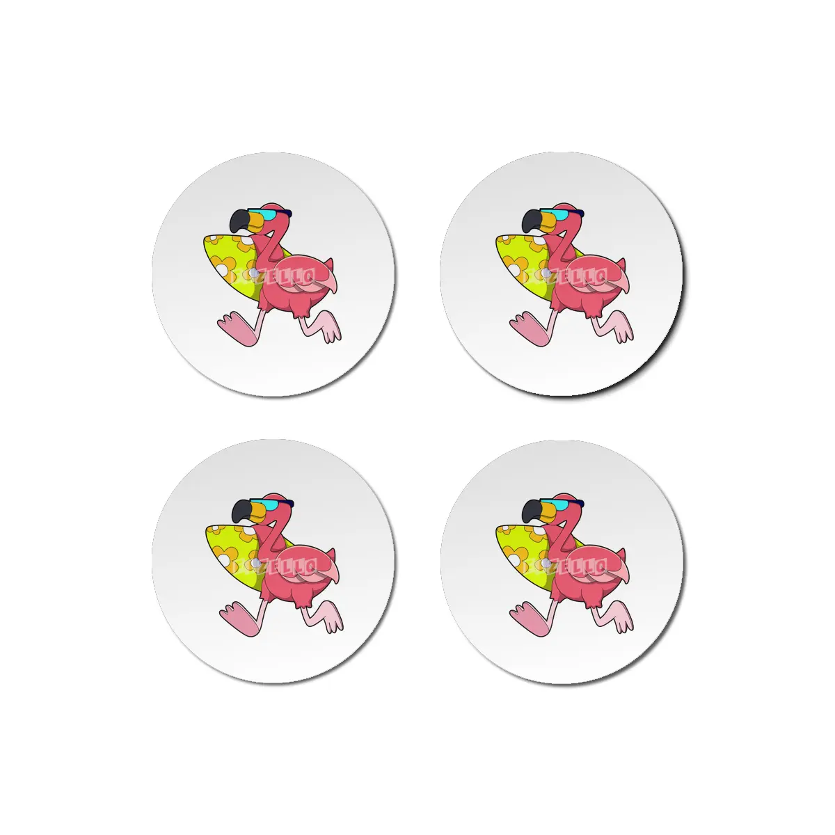 Flamingo as Surfer with Surfboard & Sunglasses Bardak Altlığı