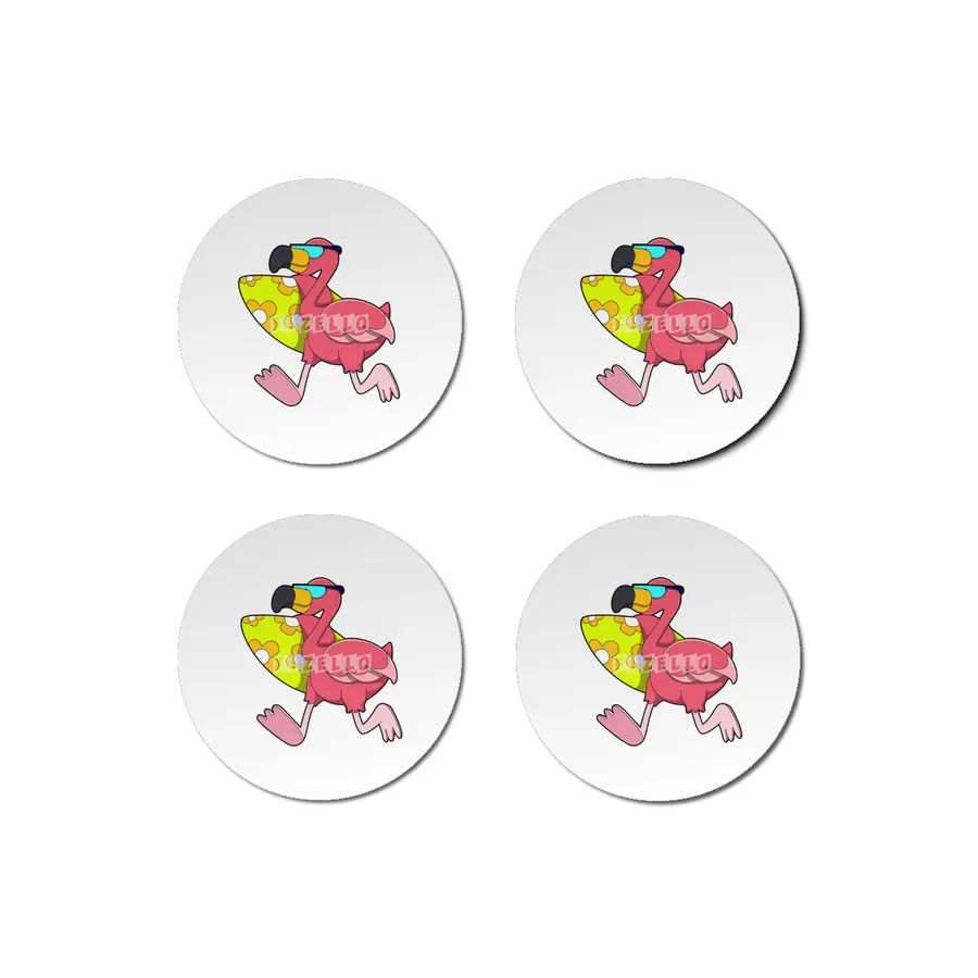Flamingo as Surfer with Surfboard & Sunglasses Bardak Altlığı