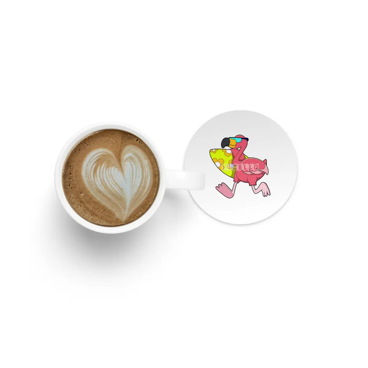 Flamingo as Surfer with Surfboard & Sunglasses Bardak Altlığı