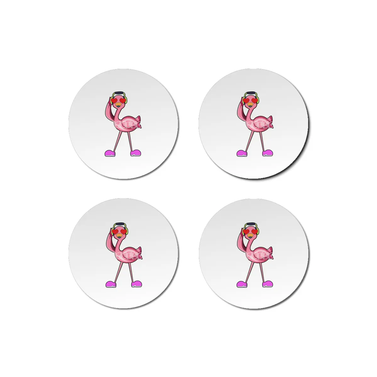 Flamingo with Headphone & Hearts Bardak Altlığı