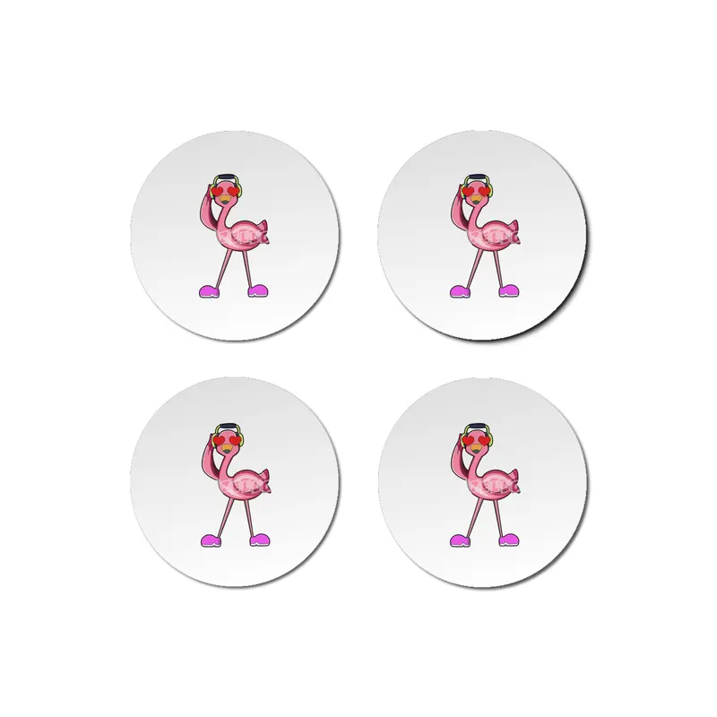 Flamingo with Headphone & Hearts Bardak Altlığı