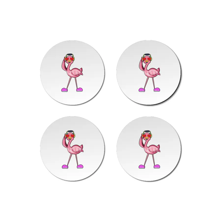 Flamingo with Headphone & Hearts Bardak Altlığı