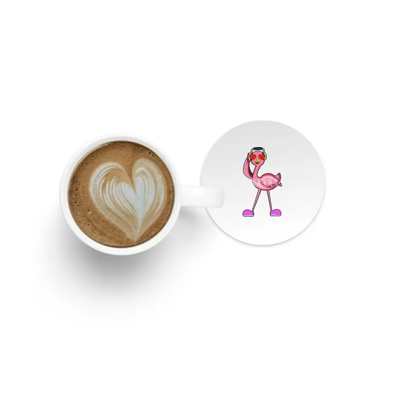Flamingo with Headphone & Hearts Bardak Altlığı