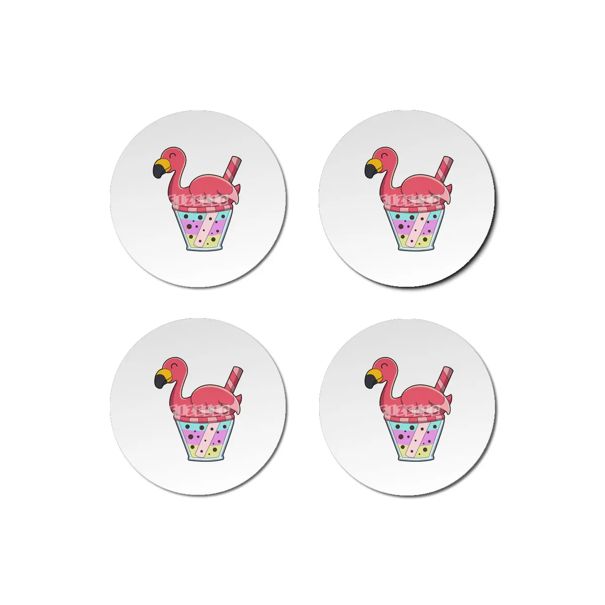 Flamingo with Mug of Juice & Drinking straw Bardak Altlığı