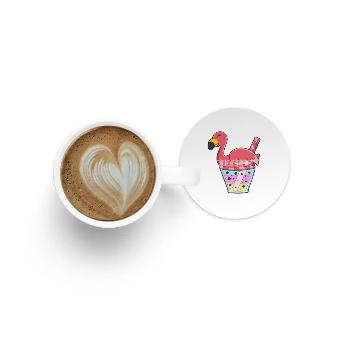 Flamingo with Mug of Juice & Drinking straw Bardak Altlığı