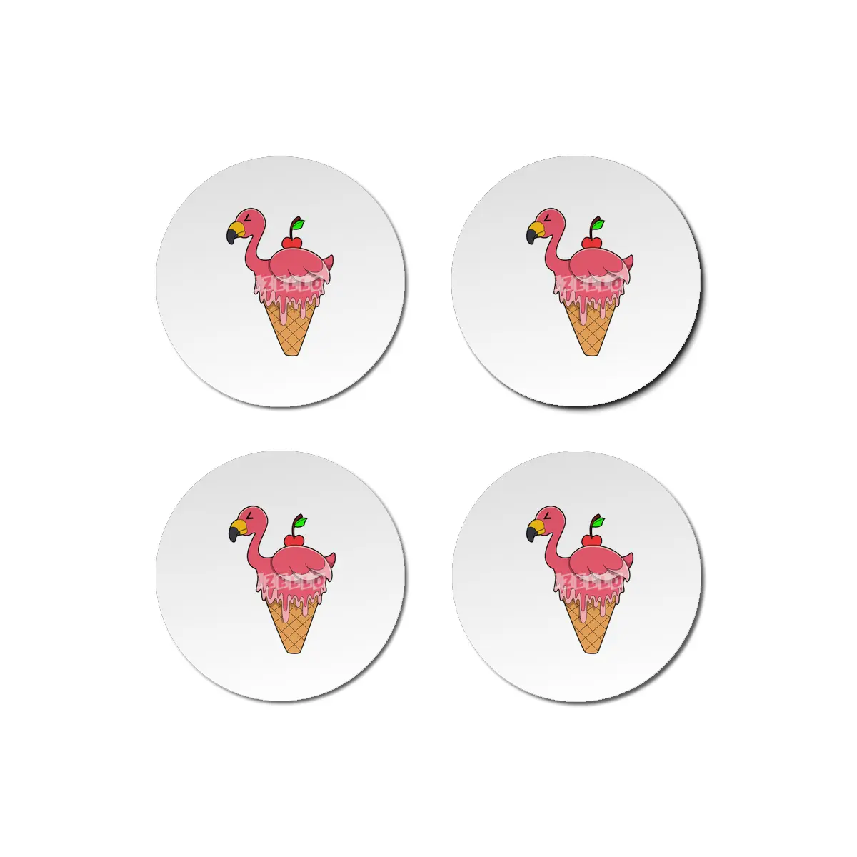 Flamingo with Waffle ice cream & Apple Bardak Altlığı