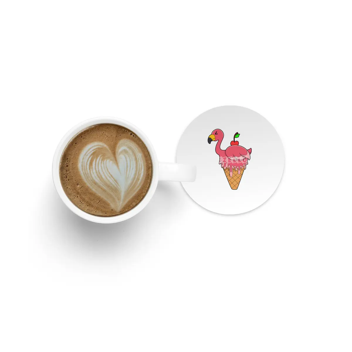 Flamingo with Waffle ice cream & Apple Bardak Altlığı
