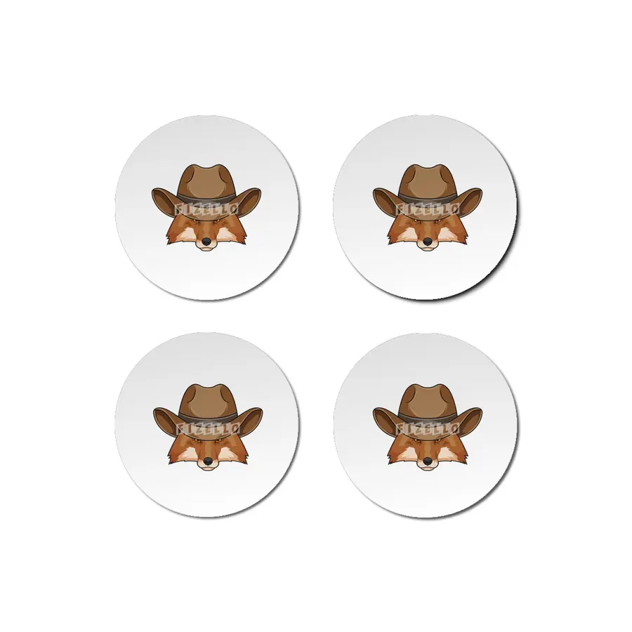 Fox as Cowboy with Hat Bardak Altlığı