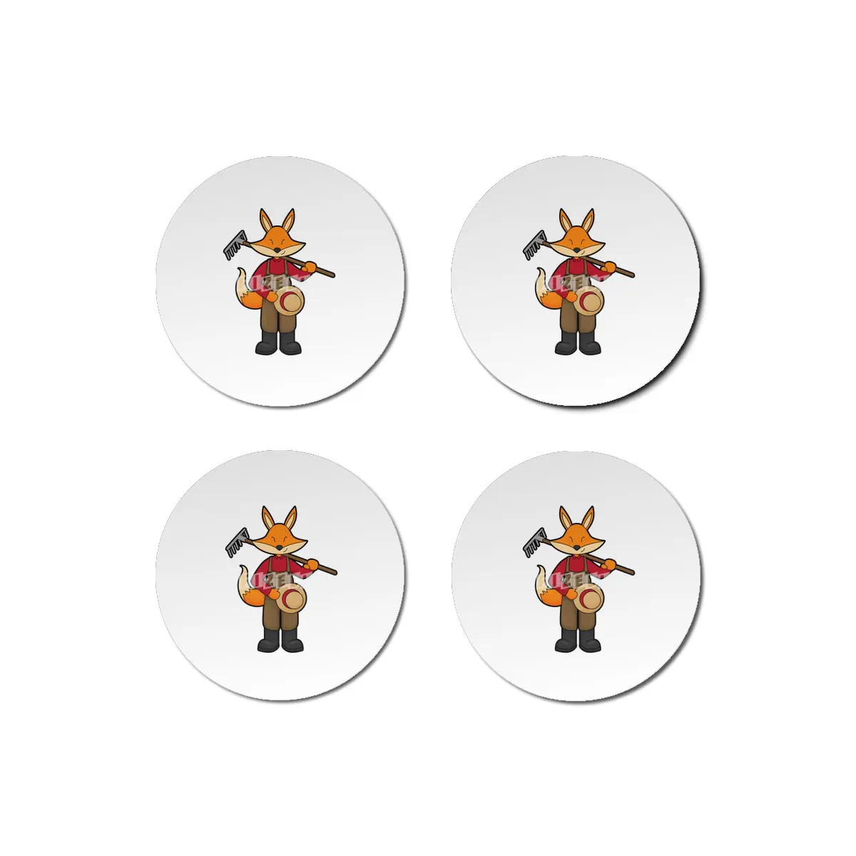 Fox as Farmer with Rake & Hat Bardak Altlığı
