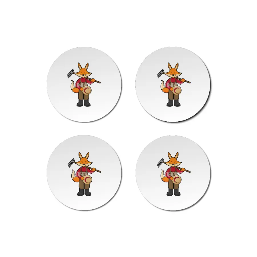 Fox as Farmer with Rake & Hat Bardak Altlığı