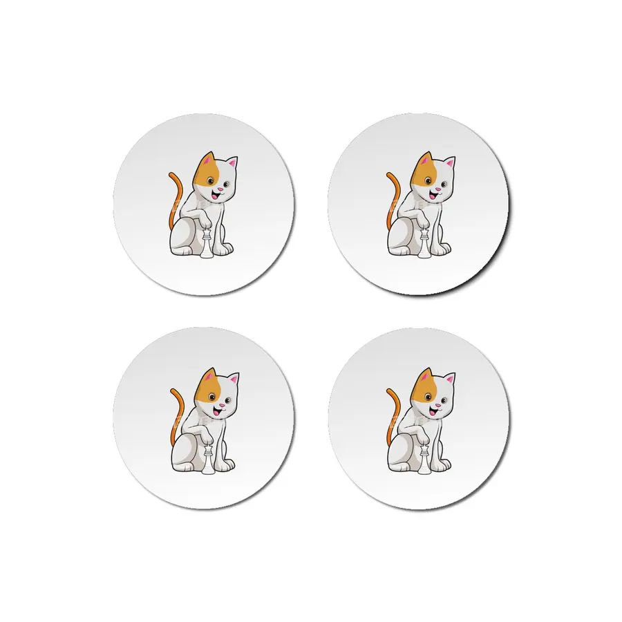 Cat at Chess with Chess piece Queen Bardak Altlığı
