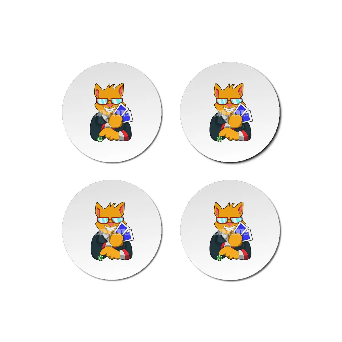 Cat at Poker with Cards & Poker chip Bardak Altlığı