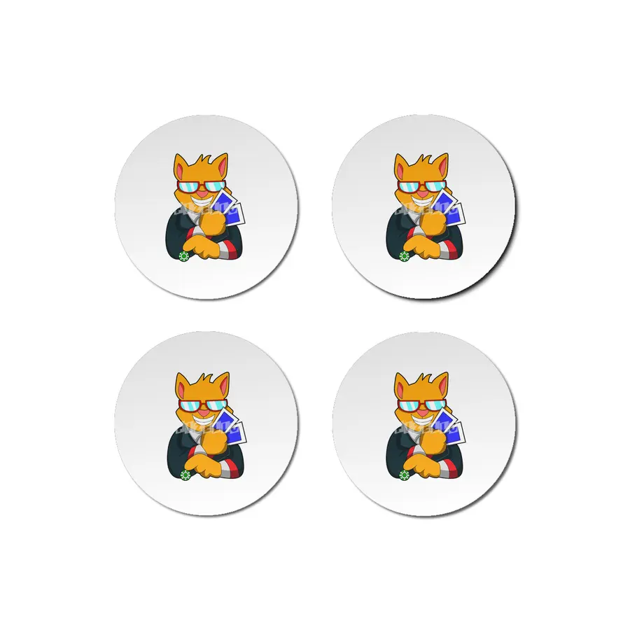 Cat at Poker with Cards & Poker chip Bardak Altlığı