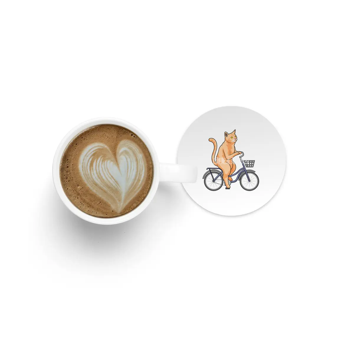 Cat with Bicycle Bardak Altlığı