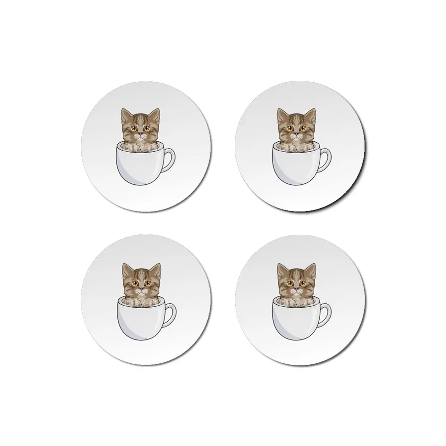 Cat with Cup Bardak Altlığı
