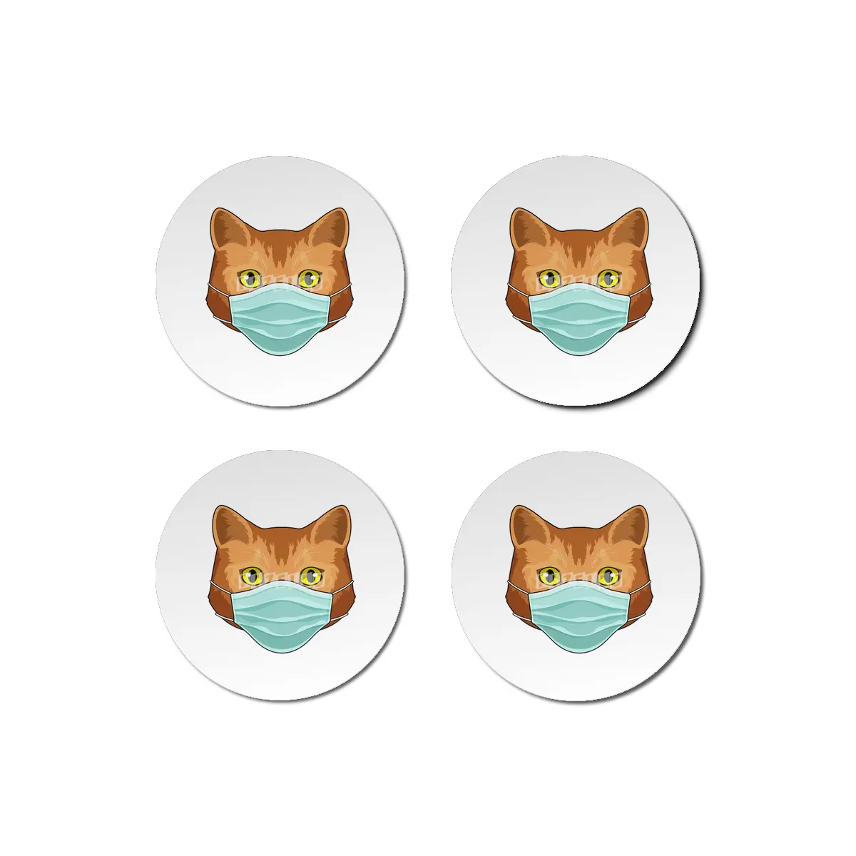 Cat with Face mask Bardak Altlığı