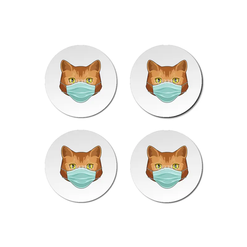 Cat with Face mask Bardak Altlığı