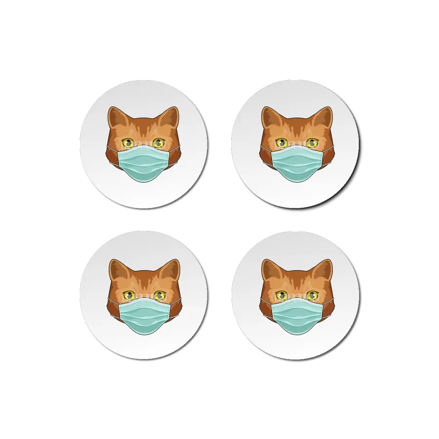 Cat with Face mask Bardak Altlığı