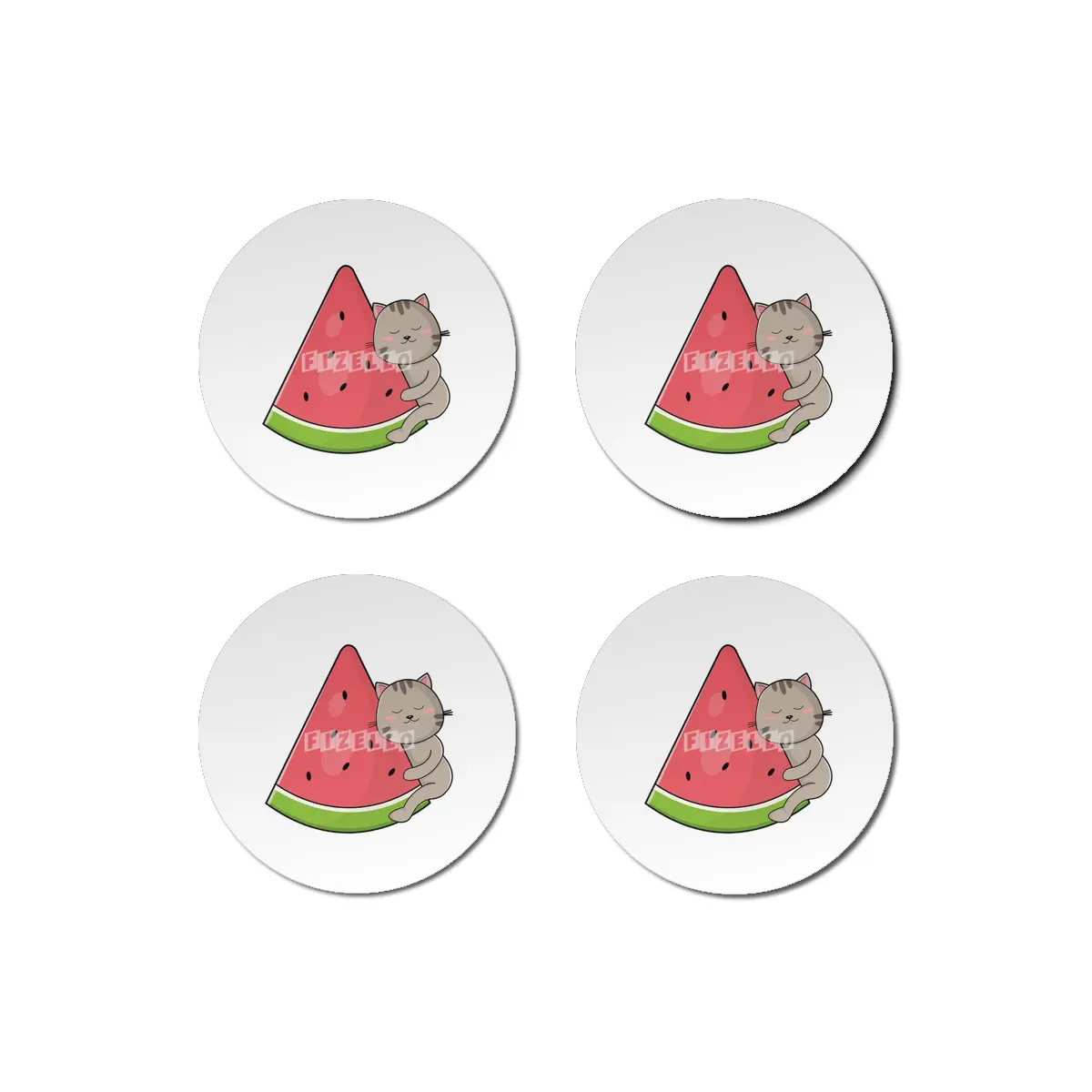 Cat with Watermelon Bardak Altlığı