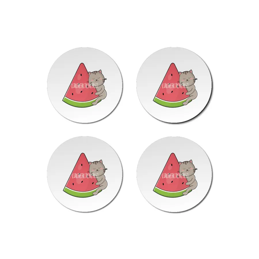 Cat with Watermelon Bardak Altlığı