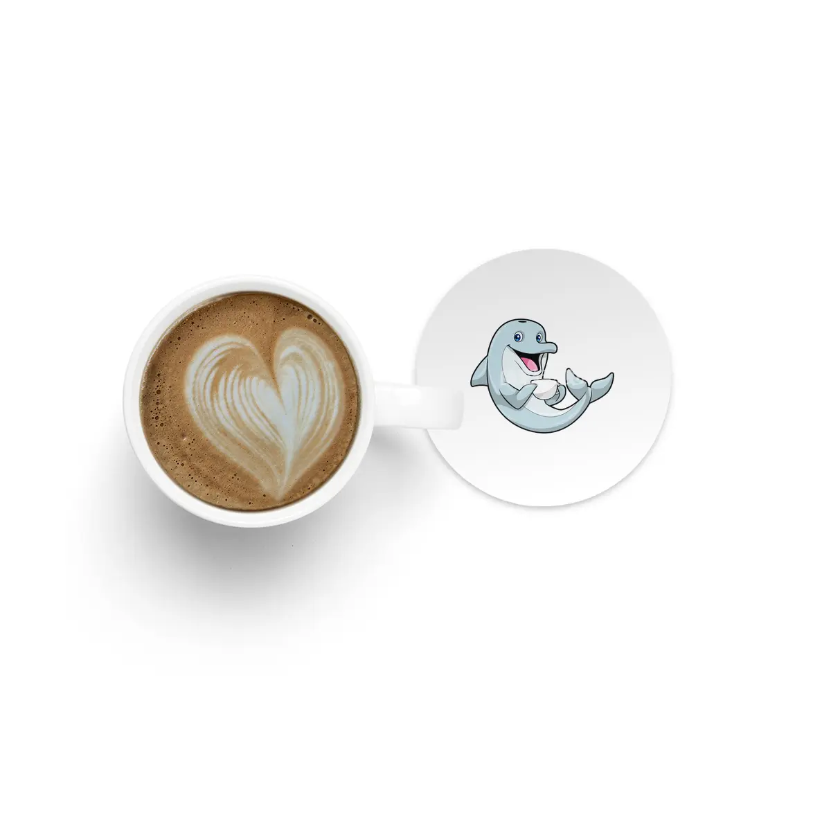 Dolphin with Cup of Coffee Bardak Altlığı
