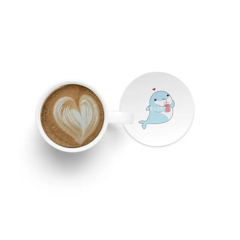 Dolphin with Drink & Heart Bardak Altlığı