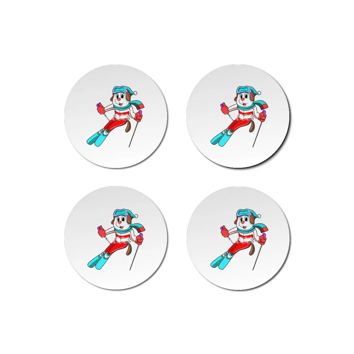 Dog as Skier with Skis Bardak Altlığı