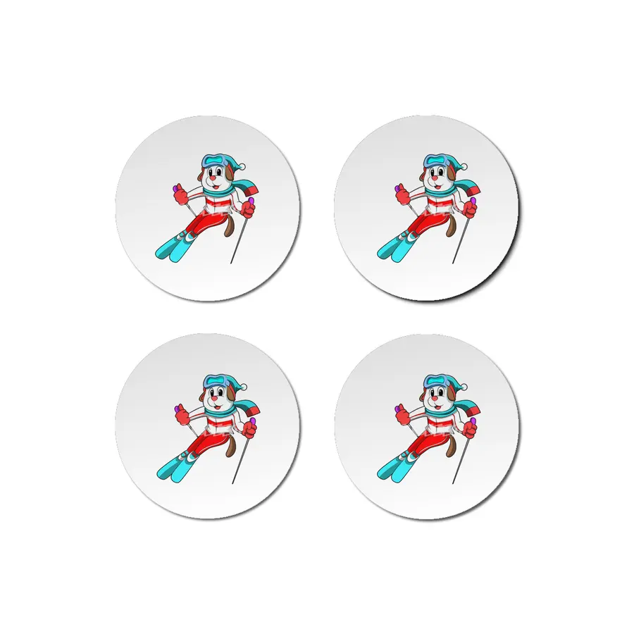 Dog as Skier with Skis Bardak Altlığı
