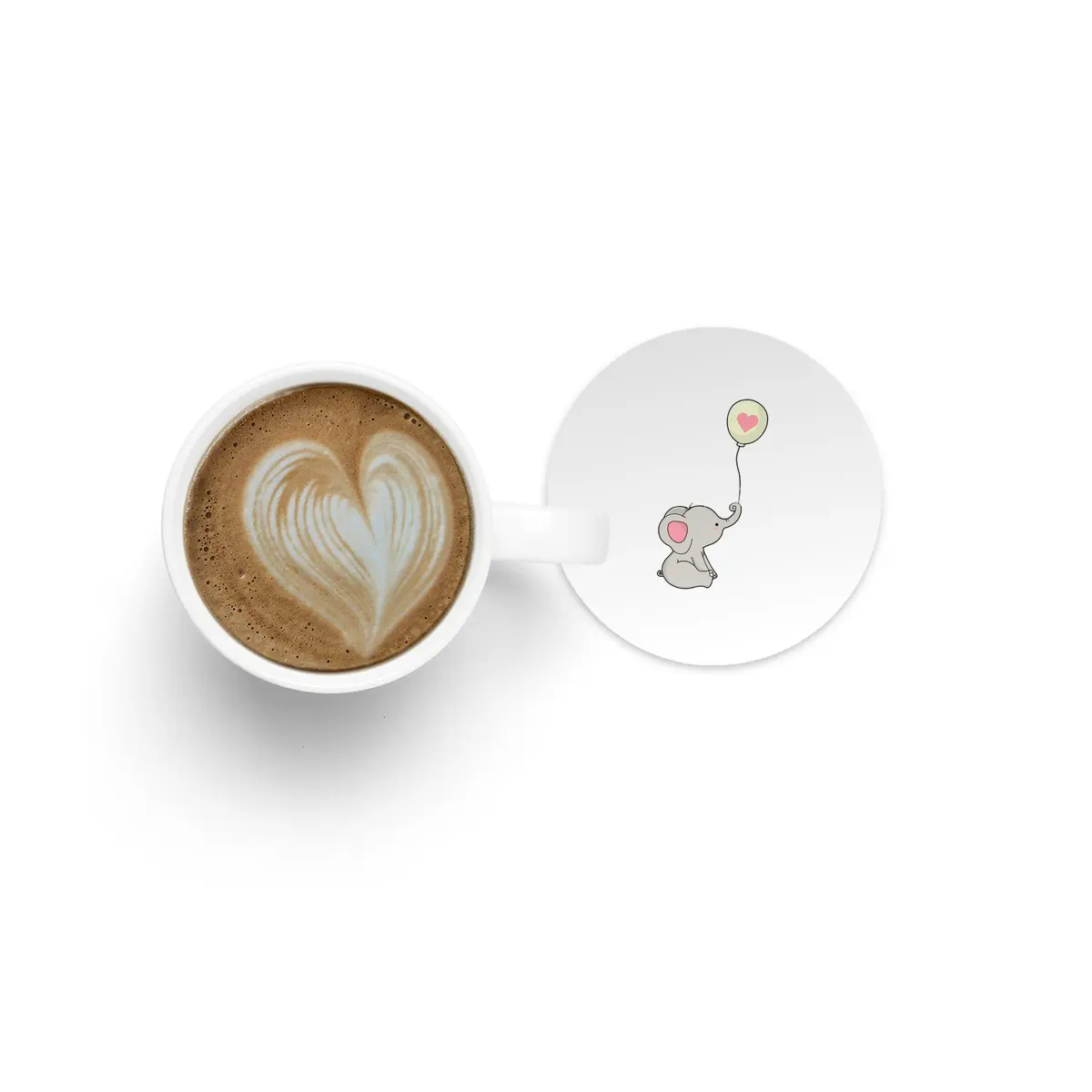 Elephant & Balloon with Heart Bardak Altlığı