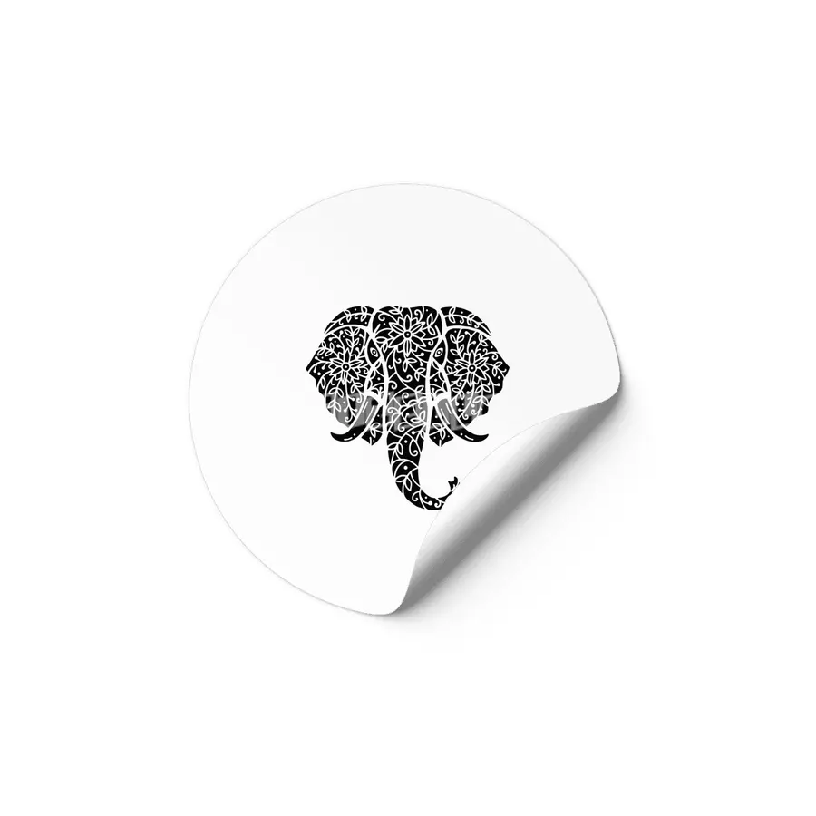 Ornate Elephant (Black on White) Etiket