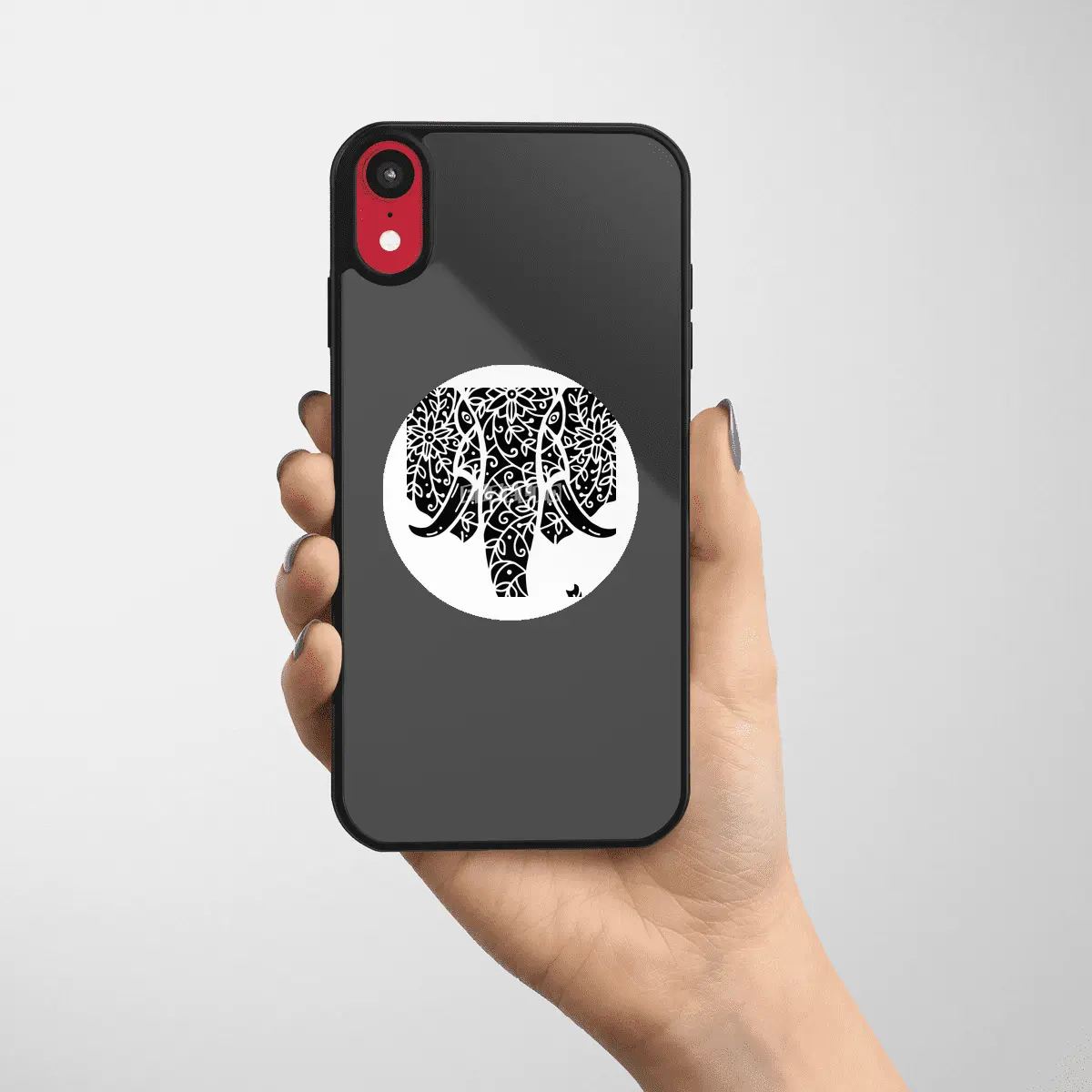 Ornate Elephant (Black on White) Etiket