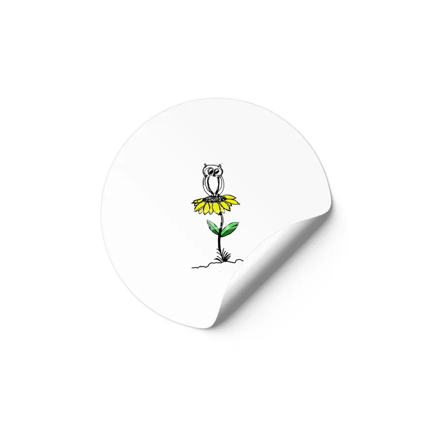 Owl on Yellow Flower Etiket
