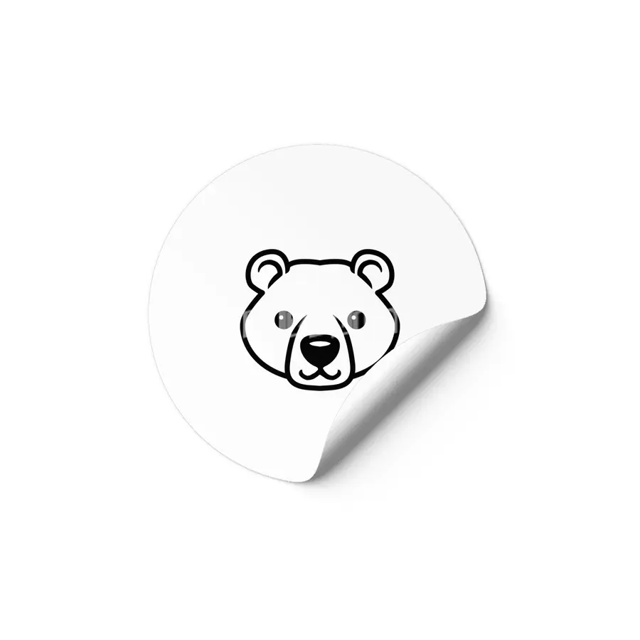 Bear Black and White Minimalist Pictogram Etiket