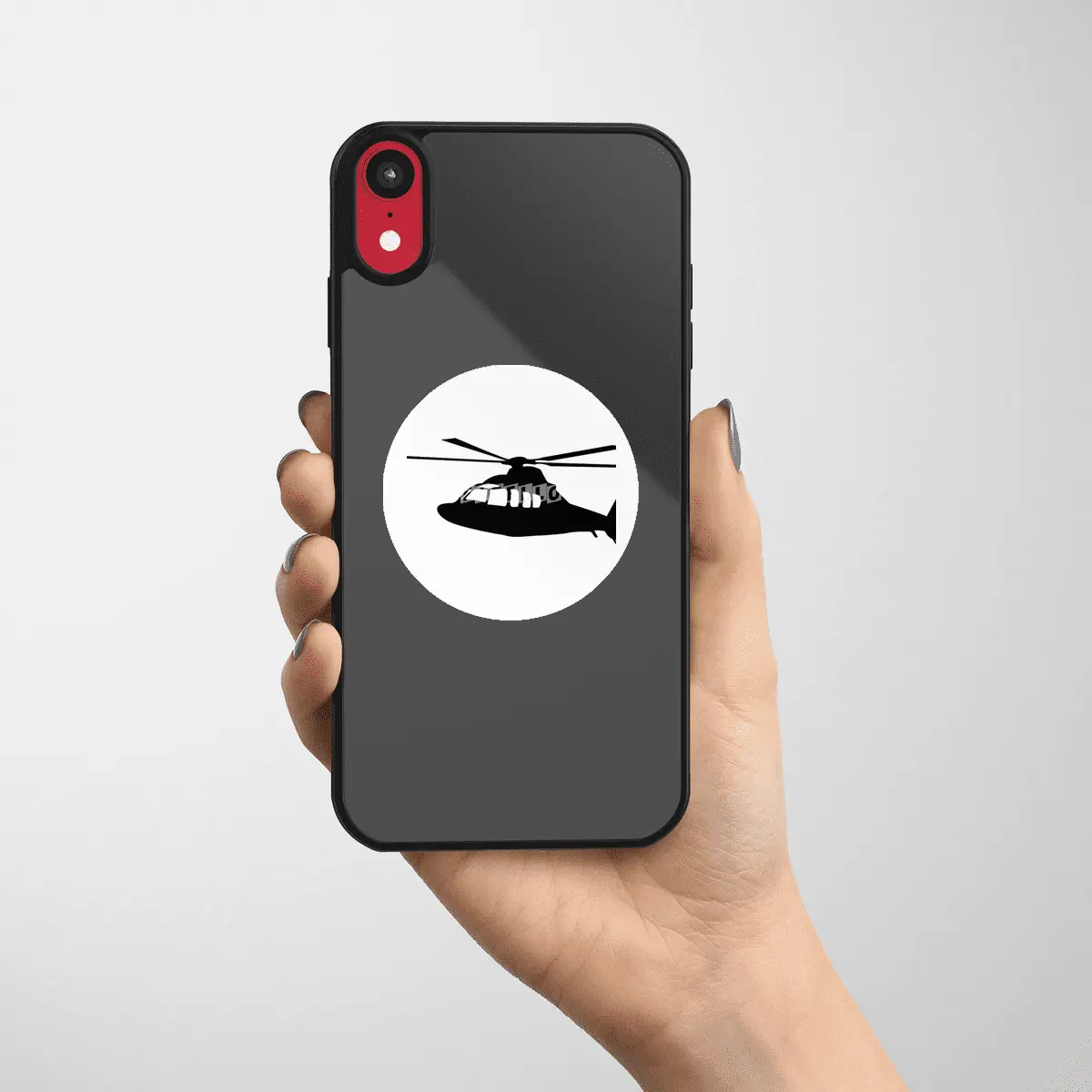 Black Helicopter Flying Silhouette Etiket