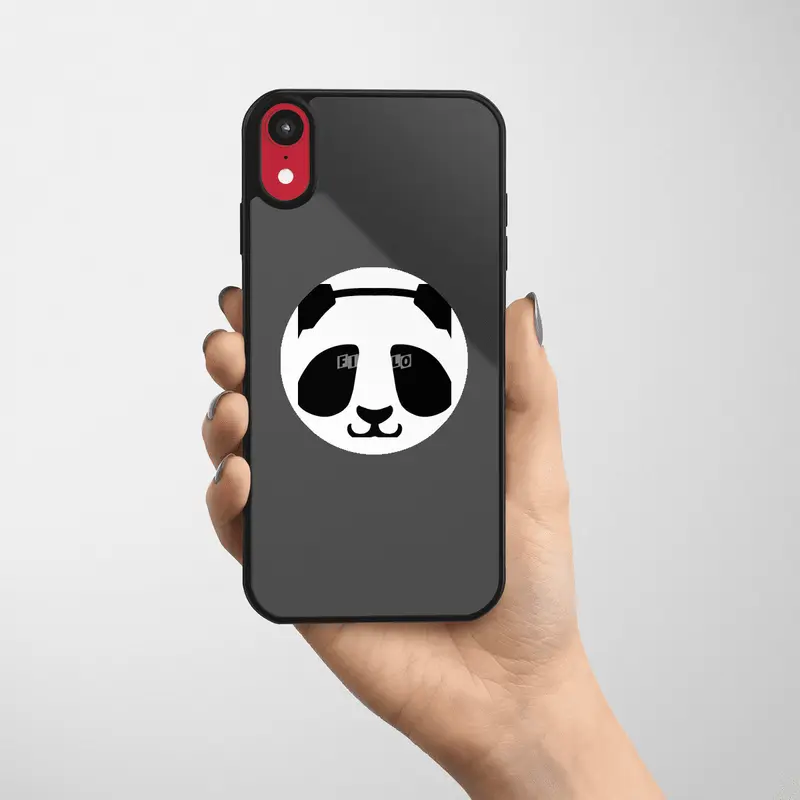 Panda Black and White Minimalist Pictogram Etiket