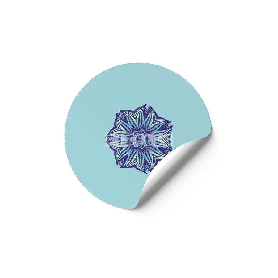 Abstract Flower Mandala Purple Blue Kaleidoscopic Art Etiket