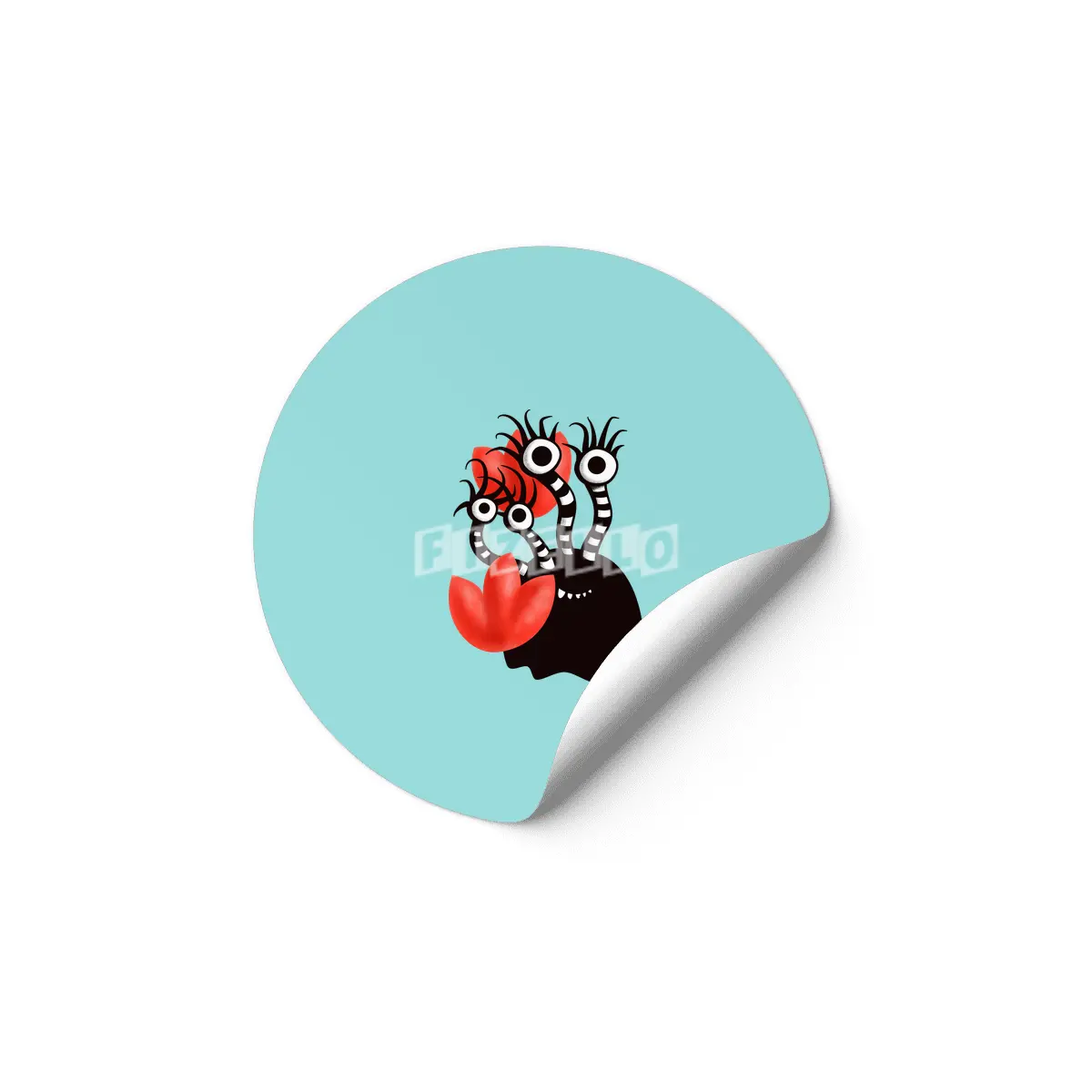 Cute Black Monster With Abstract Tulips Etiket